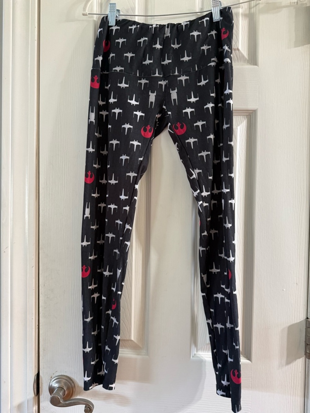 Disney Black Buttery Soft Leggings with White Starfighter and Red Rebel Emblems